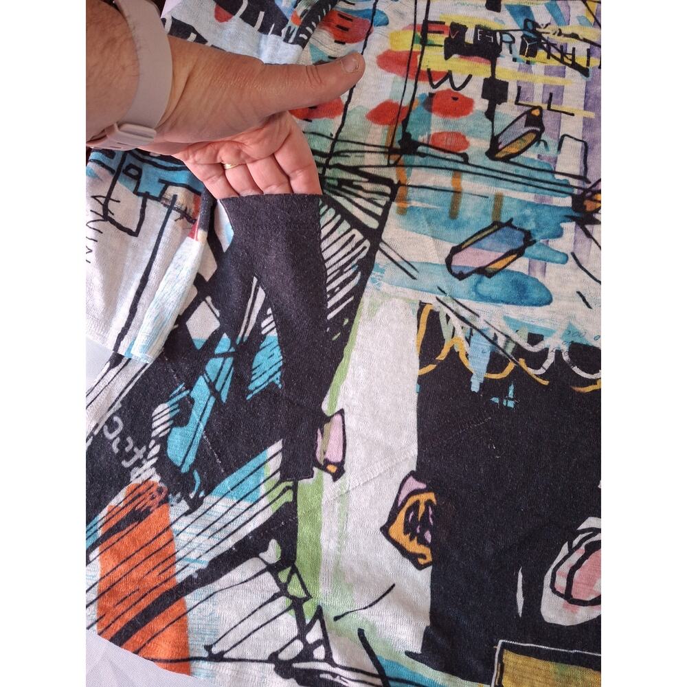 Et’Lois Abstract Print Top 3/4 Sleeve Lightweight Made USA Size L - Picture 6 of 8